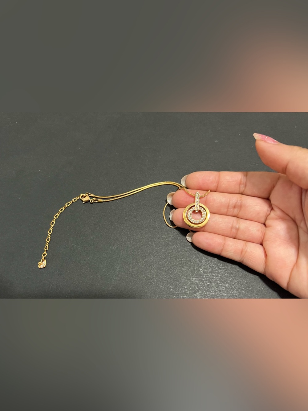 Swarovski | Gold Tone Double Circle Pendant Necklace